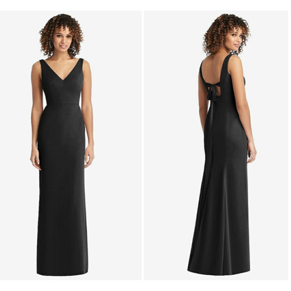 Social Bridesmaid Sleeveless Tie Back Chiffon Trumpet Gown Black Size 6